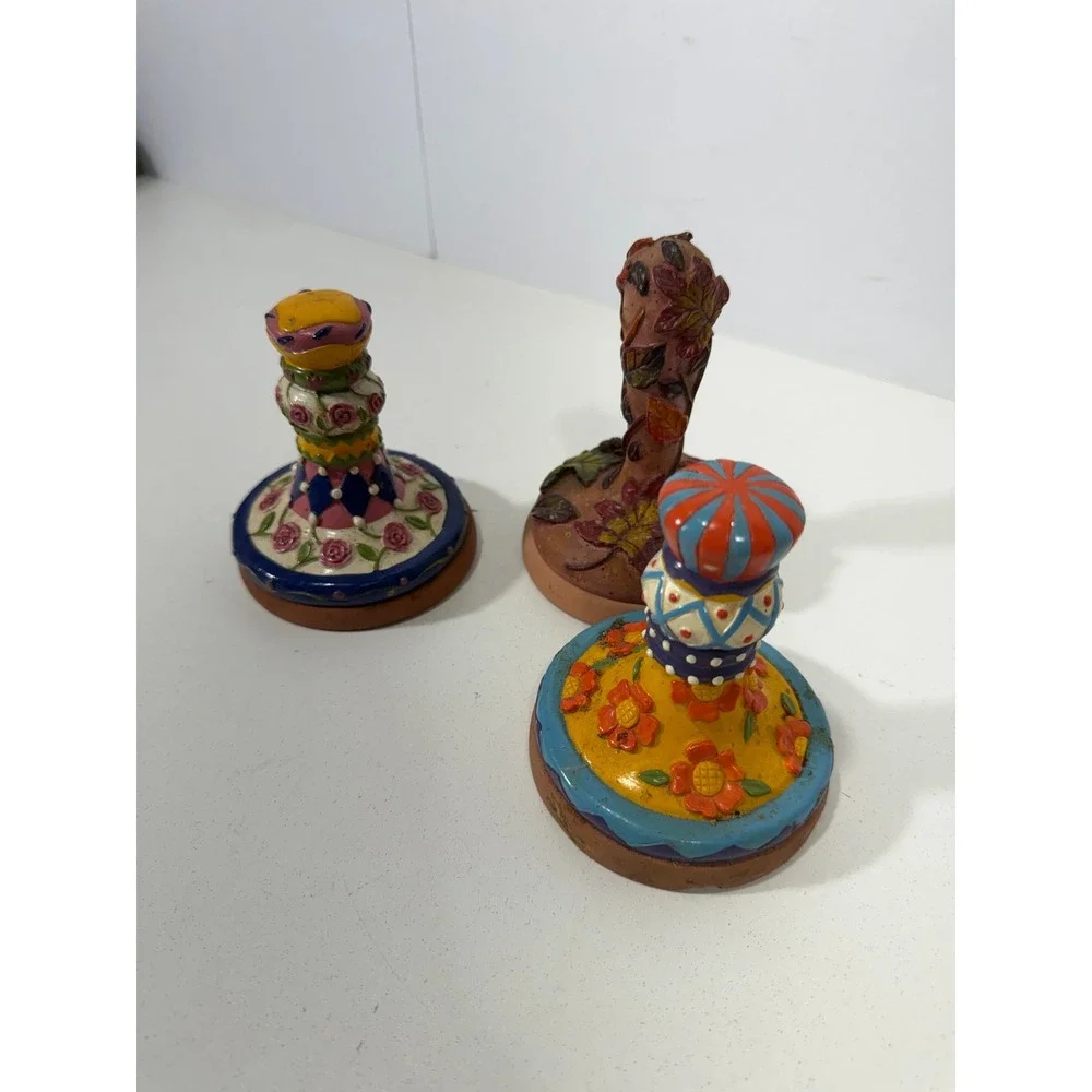 Vintage Style Hand Painted Terracotta Cookie Stamps Set of 3 Floral Autumn Leaf